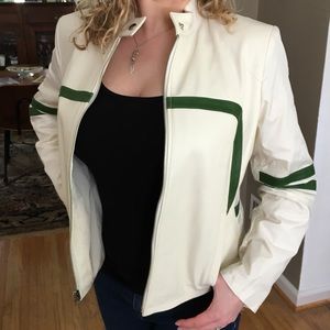 Leather Jacket (Med) - Ivory/Green